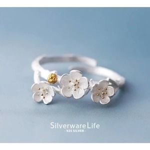 PLUM Blossom Ring  925 Sterling Silver, adjustable Cottagecore Boho Feminine